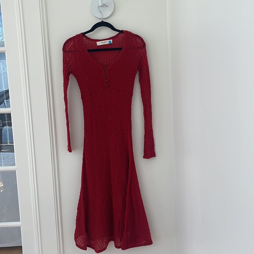 Sparrow Anthropologie XS Red Crochet Maxi Dress Lined